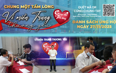 Danh sách khán giả ủng hộ Quỹ "Chung một tấm lòng: Vì miền Trung thương yêu" từ 16g ngày 26/11/2025 đến 16g ngày 27/11/2025