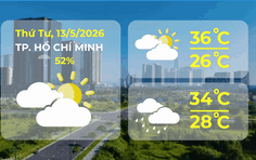 Dự báo thời tiết ngày 13/5/2026 | TP. Hô Chi Minh có mây, chiều tối và đêm có mưa rào và dông vài nơi, ngày nắng nóng