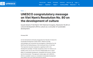 UNESCO đăng thông điệp chúc mừng Nghị quyết phát triển văn hóa Việt Nam
