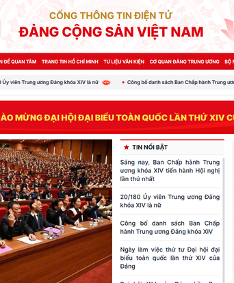 Cổng Thông tin điện tử Đảng Cộng sản Việt Nam sẽ truyền hình trực tuyến phiên bế mạc Đại hội XIV của Đảng