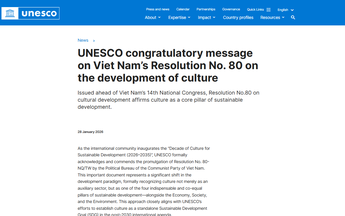 UNESCO đăng thông điệp chúc mừng Nghị quyết phát triển văn hóa Việt Nam