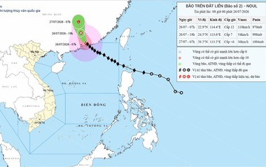Bão số 2 tiếp tục đi sâu vào đất liền tỉnh Quảng Đông (Trung Quốc) và suy yếu dần