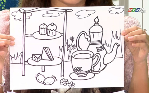 Cách vẽ khay trà bánh