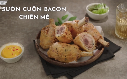 Sườn cuộn bacon chiên mè