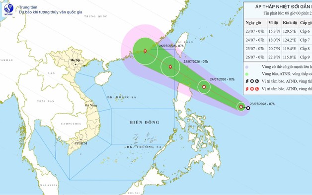 Vùng áp thấp đã mạnh lên thành áp thấp nhiệt đới